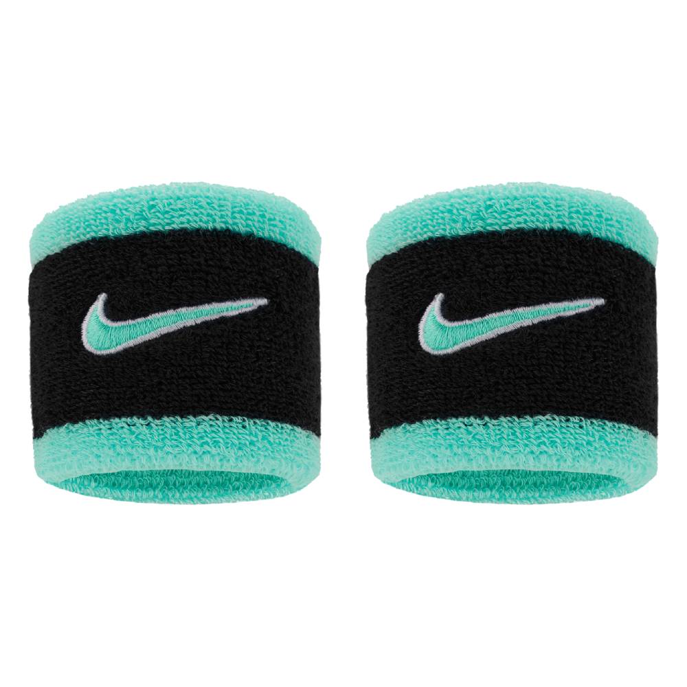 Nike Swoosh Classic Wristbands 2 Pack (Black/Bleached Turquoise) - RacquetGuys.ca
