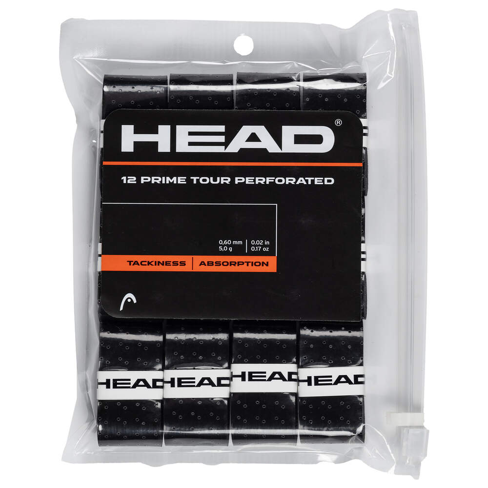Head Prime Tour Perforated Overgrips 12-Pack (Black) - RacquetGuys.ca