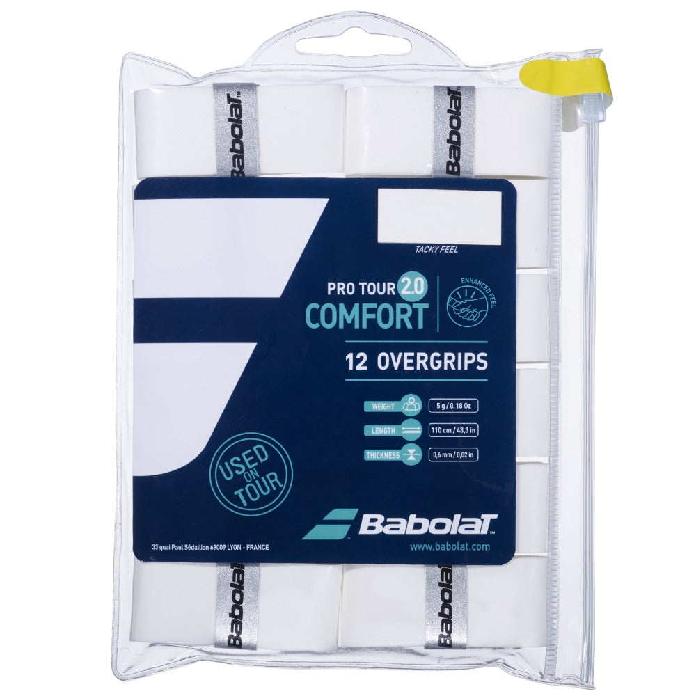 Babolat Pro Tour 2.0 Overgrip 12 Pack (White) - RacquetGuys.ca