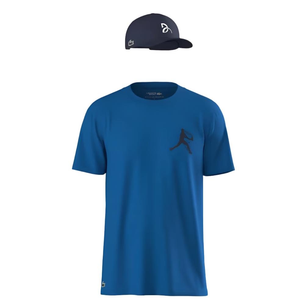 Lacoste Men's Novak Djokovic T-Shirt and Cap Set (Blue