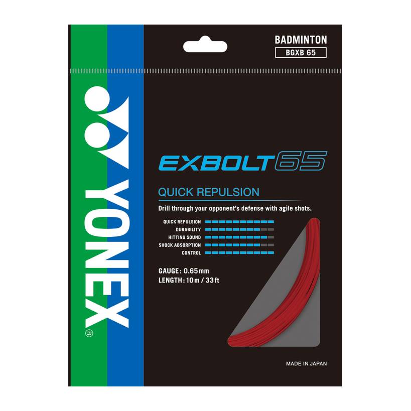 ガット YONEX EXBOLT 65 Yonex BG Exbolt 65 Badminton String (Red) – RacquetGuys.ca