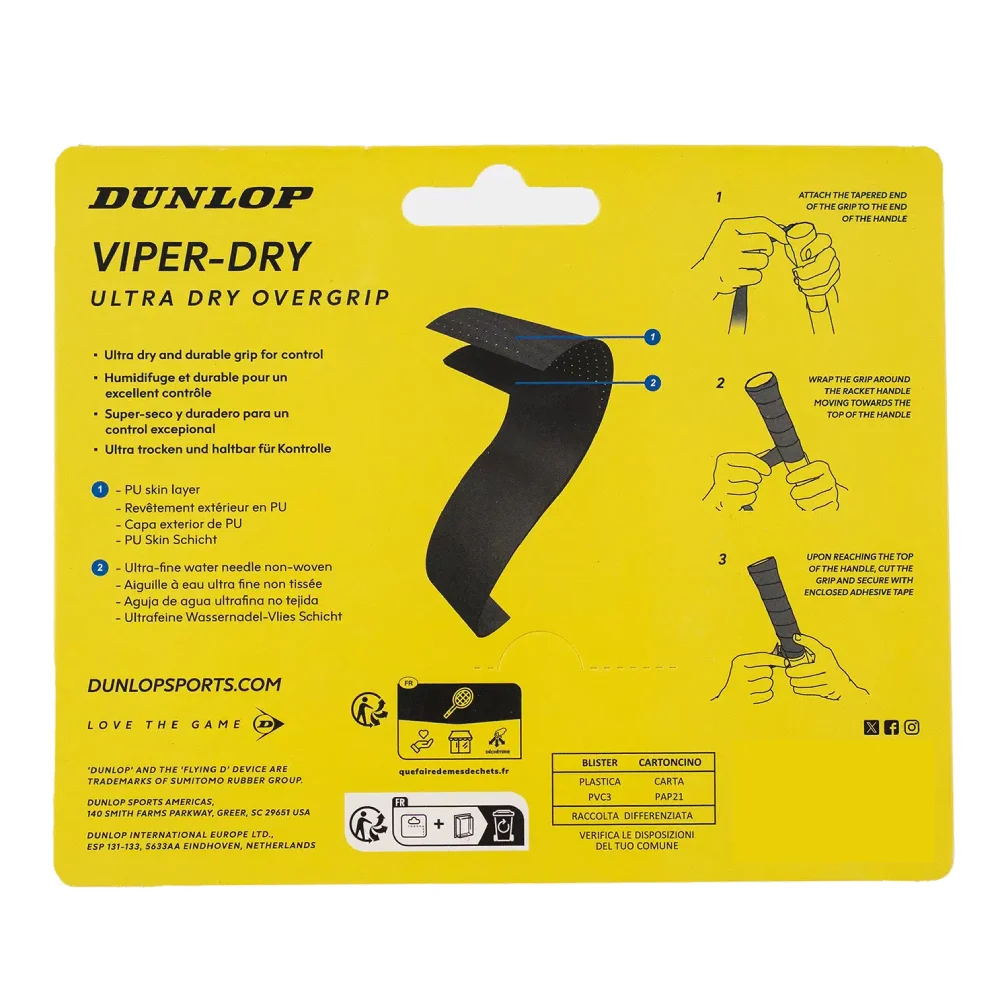 Dunlop ViperDry Overgrip 3 Pack (White) - RacquetGuys.ca
