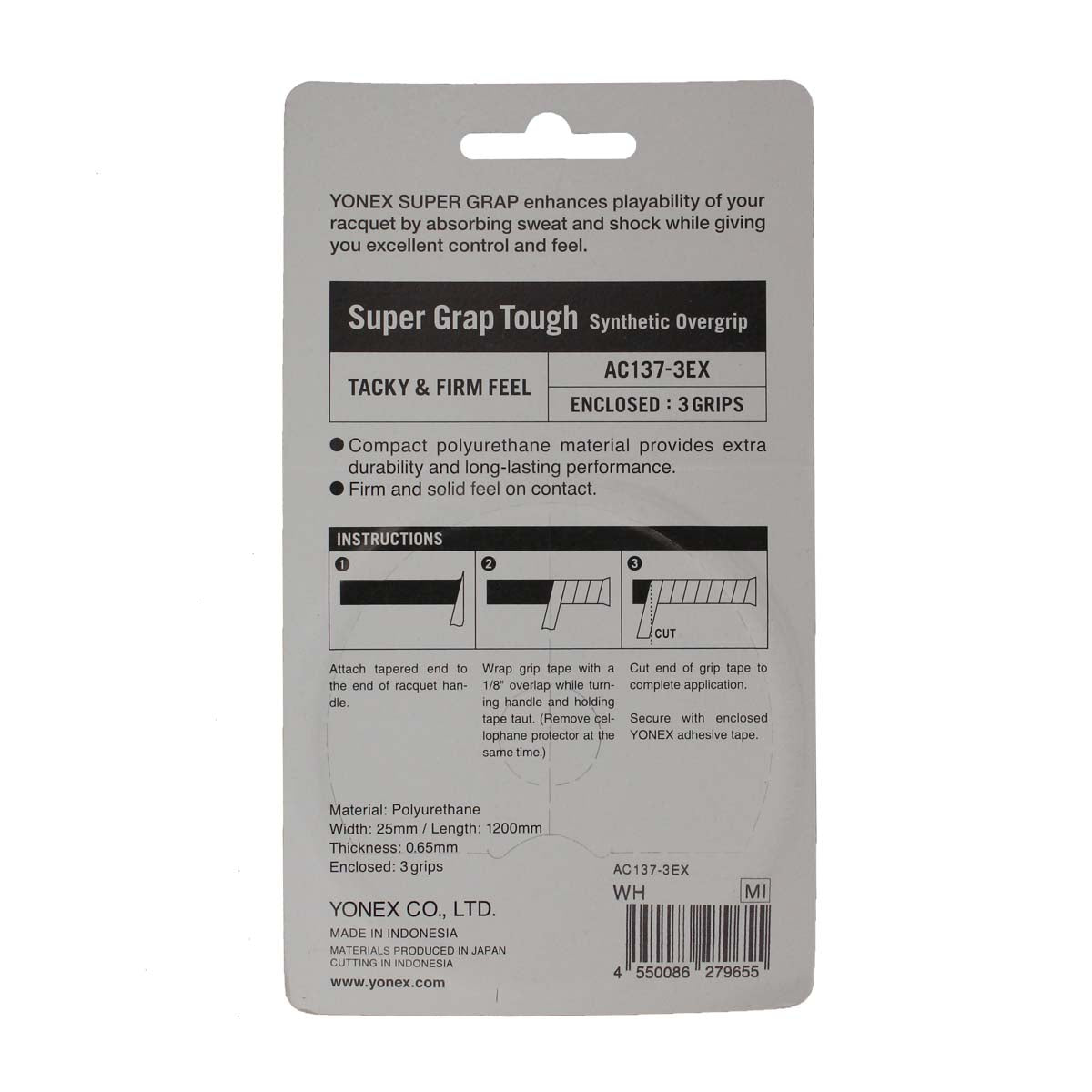 Yonex Super Grap Tough Overgrip 3 Pack (White) - RacquetGuys.ca