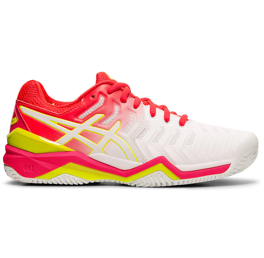 Asics Gel Resolution 7 Clay Court Women's Tennis Shoe (White/Laser Pink) |  RacquetGuys.ca