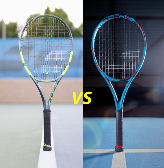 close-up view of a pure aero tennis racquet 