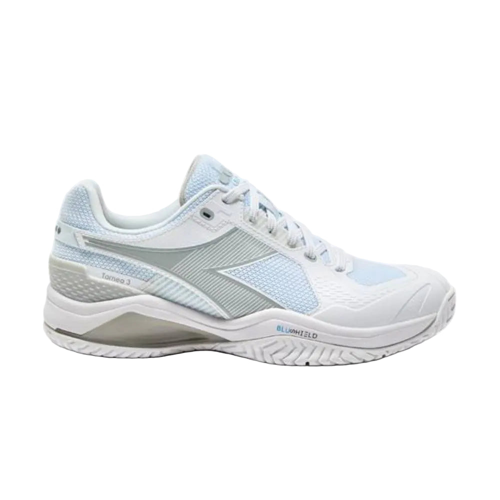 Diadora Blushield Torneo 3 Women's Tennis Shoe (White/Silver) - RacquetGuys.ca
