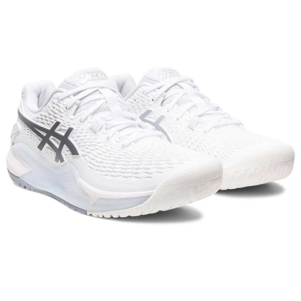 Asics Gel Resolution 9 Women's Tennis Shoe (White/Silver) - RacquetGuys.ca