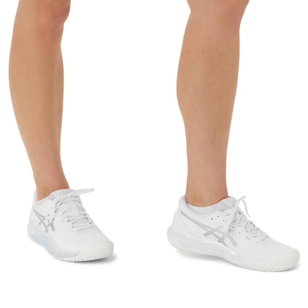 Asics Gel Resolution 9 Women's Tennis Shoe (White/Silver) - RacquetGuys.ca