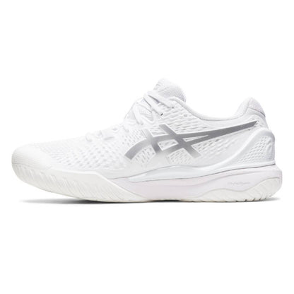 Asics Gel Resolution 9 Women's Tennis Shoe (White/Silver) - RacquetGuys.ca
