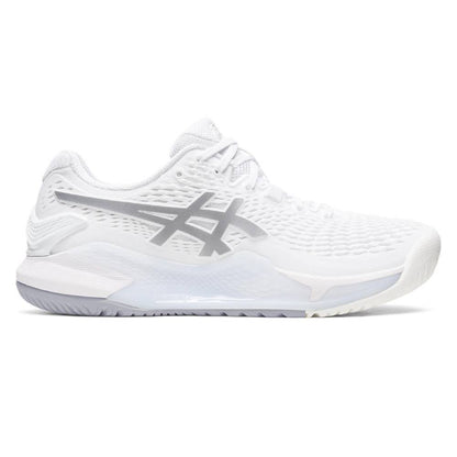 Asics Gel Resolution 9 Women's Tennis Shoe (White/Silver) - RacquetGuys.ca