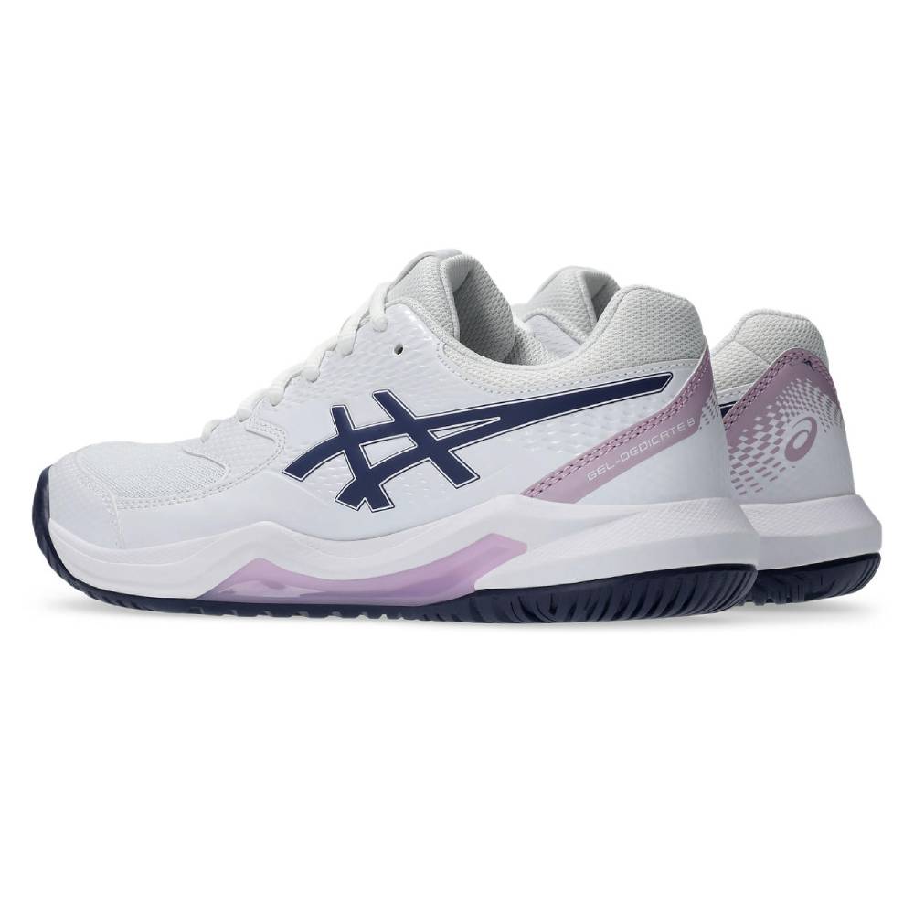 Asics Gel Dedicate 8 Wide Women's Tennis Shoe (White/Indigo Fog) - RacquetGuys.ca