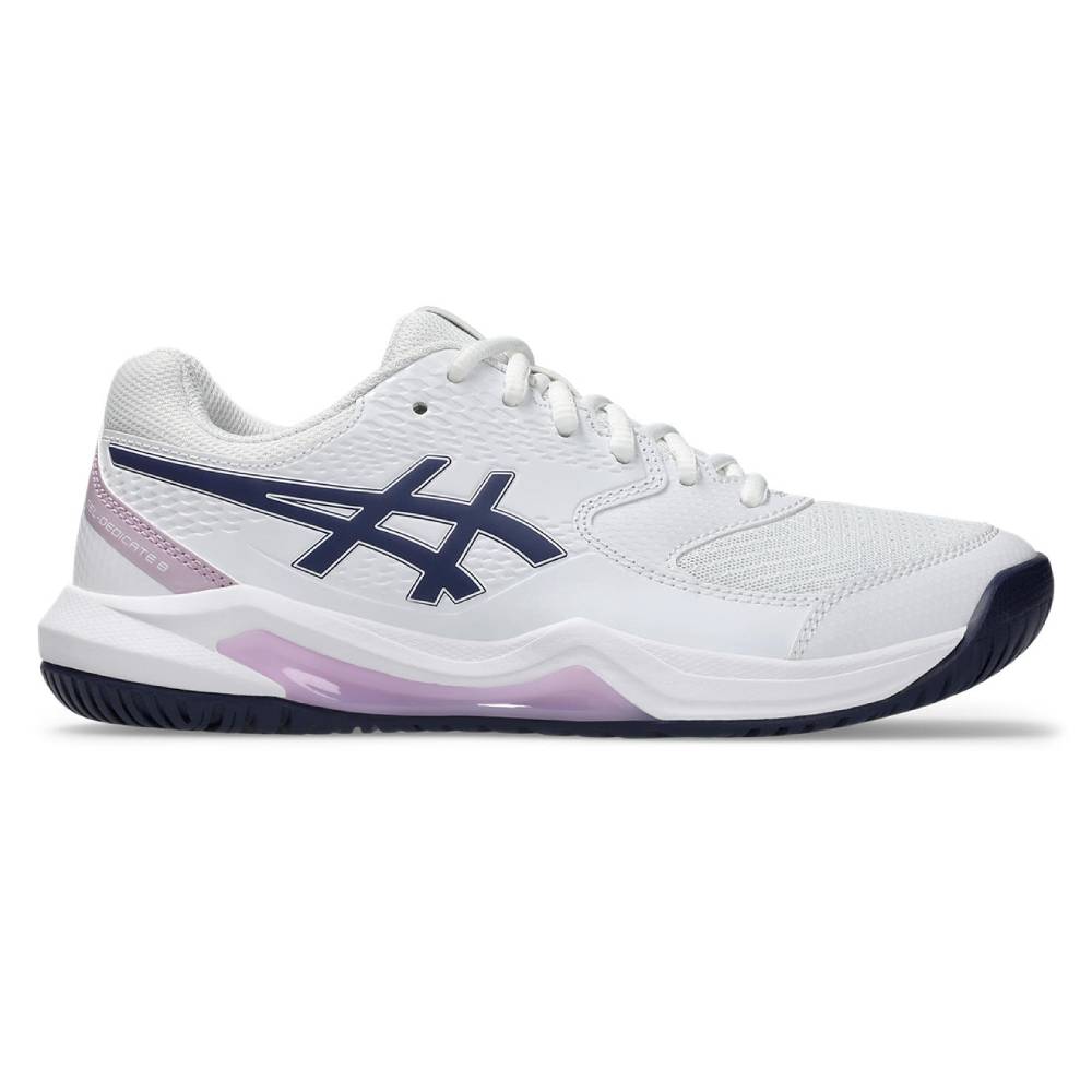 Asics Gel Dedicate 8 Wide Women's Tennis Shoe (White/Indigo Fog) - RacquetGuys.ca