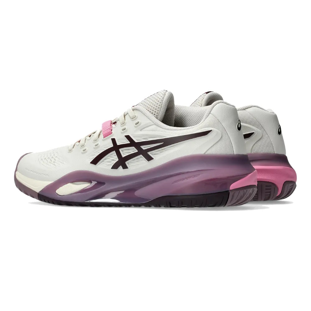 Asics Gel Resolution X Wide Women's Tennis Shoe (Soft Oat/Dark Aubergine) - RacquetGuys.ca