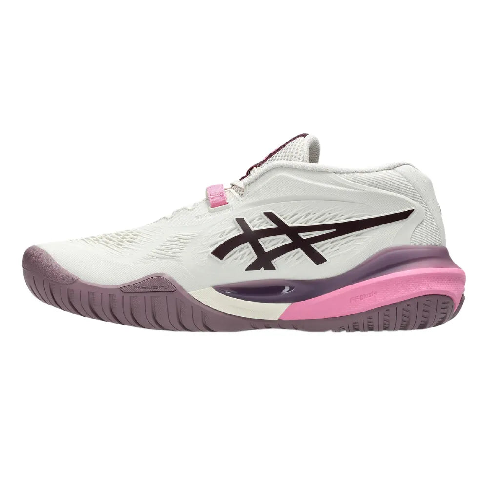 Asics Gel Resolution X Wide Women's Tennis Shoe (Soft Oat/Dark Aubergine) - RacquetGuys.ca