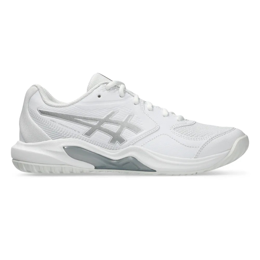 Asics Gel Dedicate 9 Wide Women's Tennis Shoe (White/Pure Silver) - RacquetGuys.ca