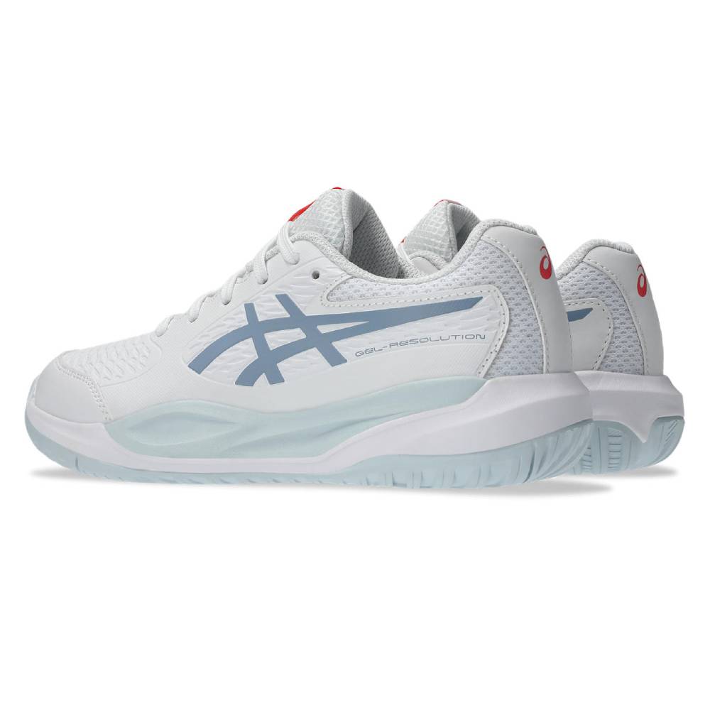 Asics Gel Resolution X GS Junior Tennis Shoe (White/Grey Blue) - RacquetGuys.ca