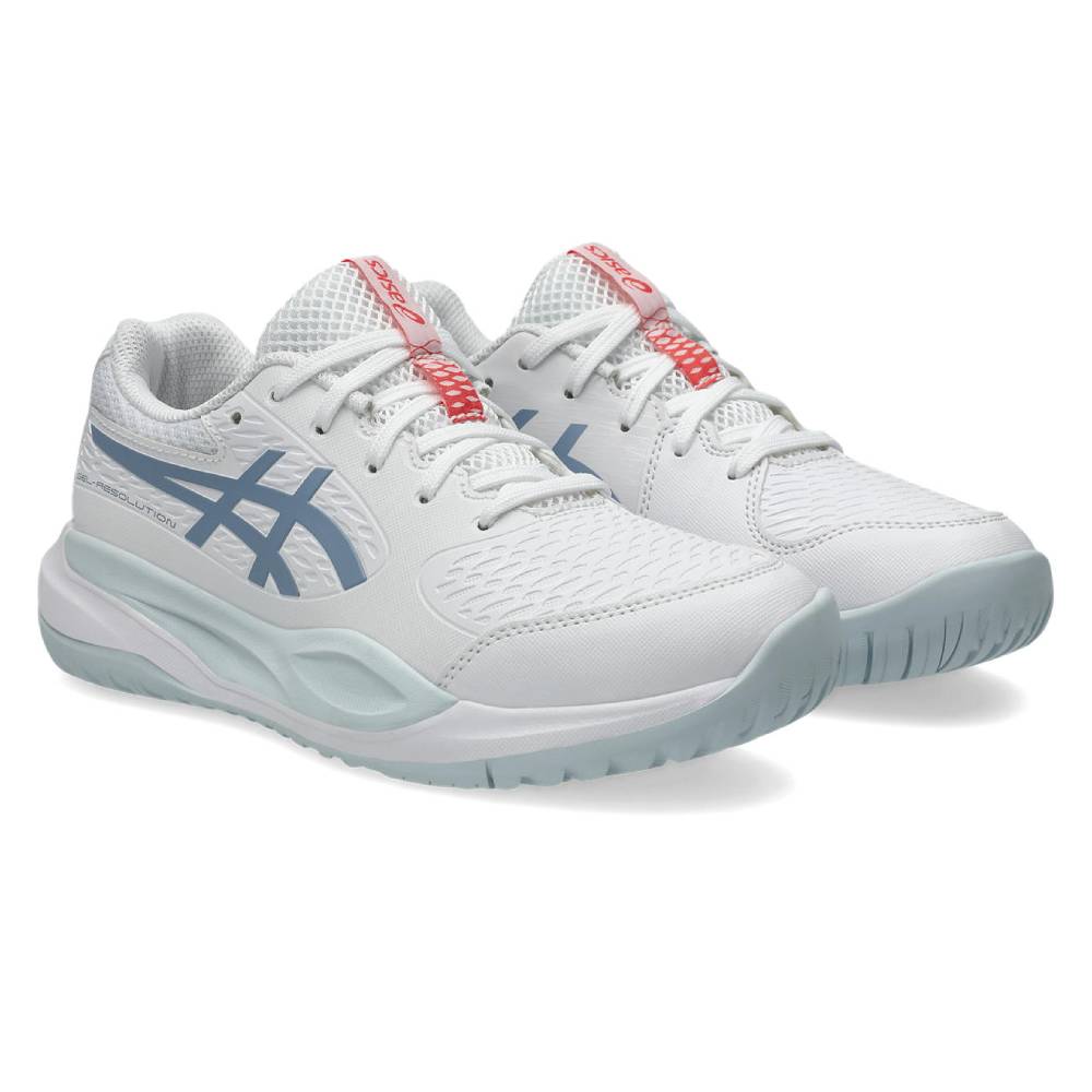 Asics Gel Resolution X GS Junior Tennis Shoe (White/Grey Blue) - RacquetGuys.ca
