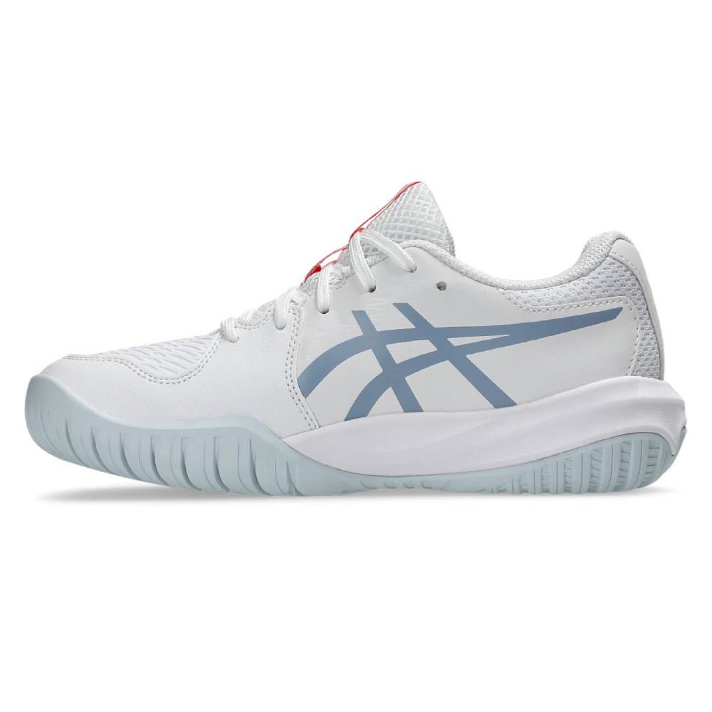 Asics Gel Resolution X GS Junior Tennis Shoe (White/Grey Blue) - RacquetGuys.ca