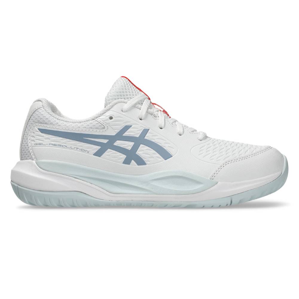Asics Gel Resolution X GS Junior Tennis Shoe (White/Grey Blue) - RacquetGuys.ca