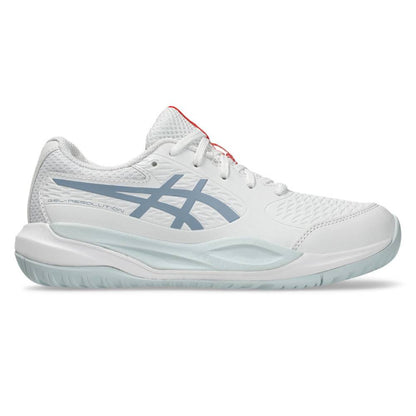 Asics Gel Resolution X GS Junior Tennis Shoe (White/Grey Blue) - RacquetGuys.ca