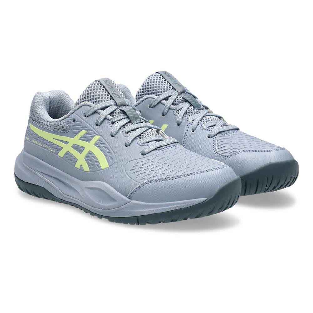 Asics Gel Resolution X Junior Tennis Shoe (Grey Blue/Pistachio) - RacquetGuys.ca