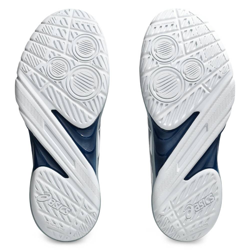 Asics Powerbreak FF Men's Indoor Court Shoe (White/Vintage Indigo) - RacquetGuys.ca