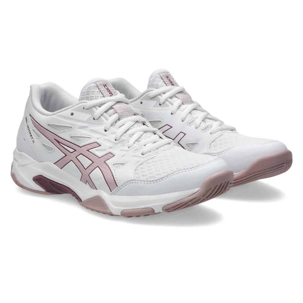 Asics Gel Rocket 11 Women's Indoor Court Shoe (White/Watershed Rose) - RacquetGuys.ca