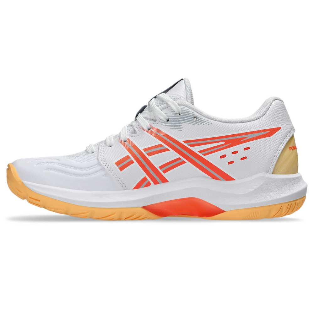 Asics Powerbreak FF Women's Indoor Court Shoe (White/Vivid Coral) - RacquetGuys.ca