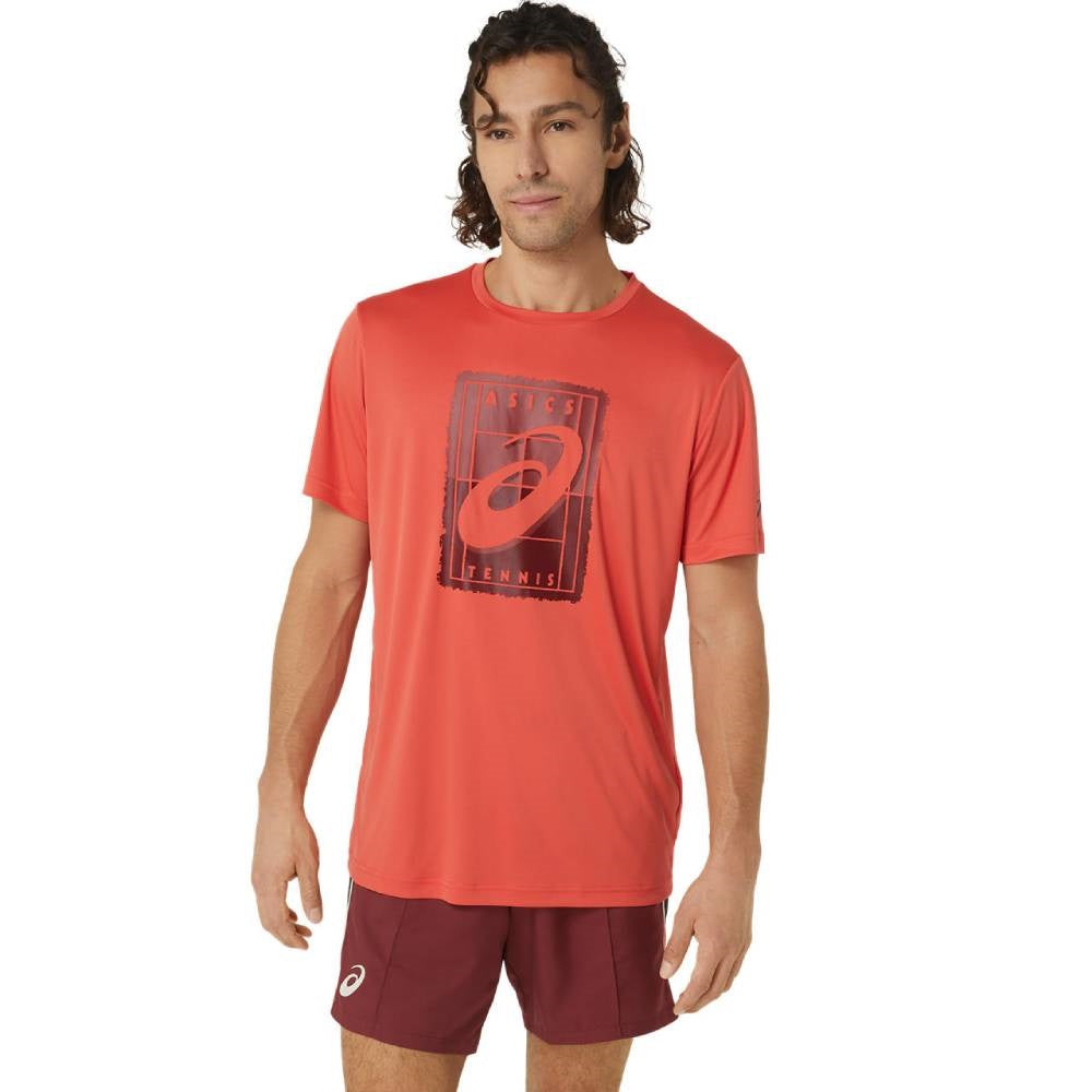 Asics Men's Court GS Graphic Tee Top (Red) - RacquetGuys.ca