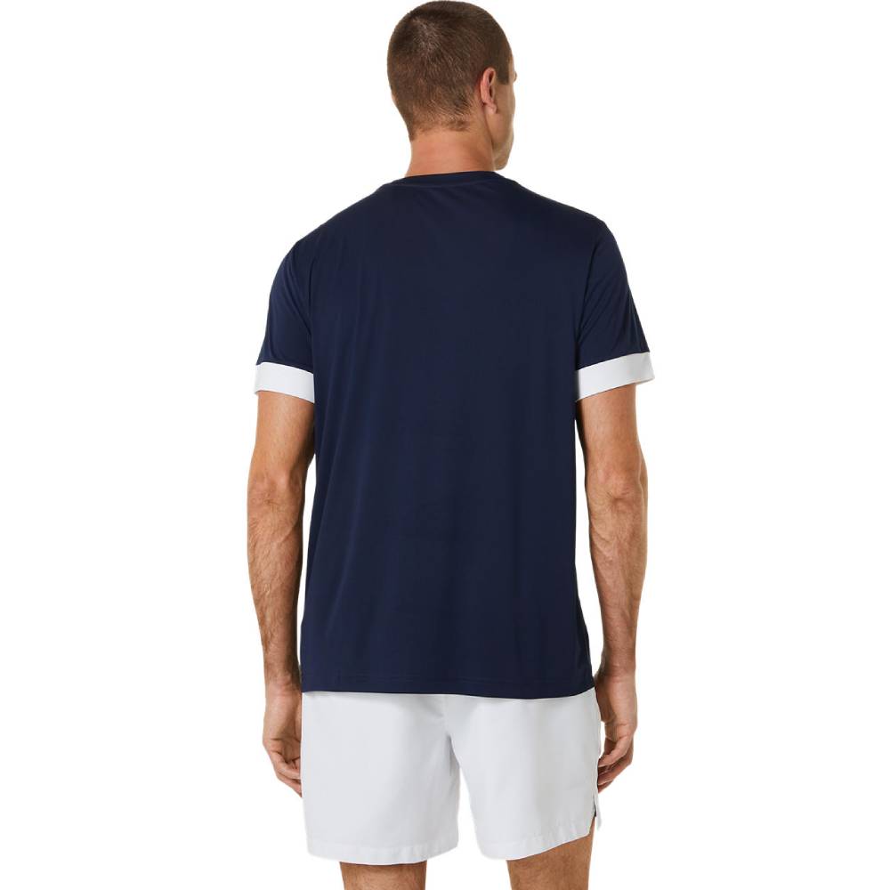 Asics Men's Court Short Sleeved Top (Navy/White) - RacquetGuys.ca