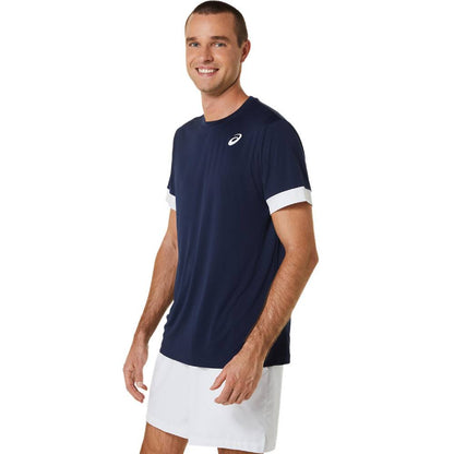 Asics Men's Court Short Sleeved Top (Navy/White) - RacquetGuys.ca