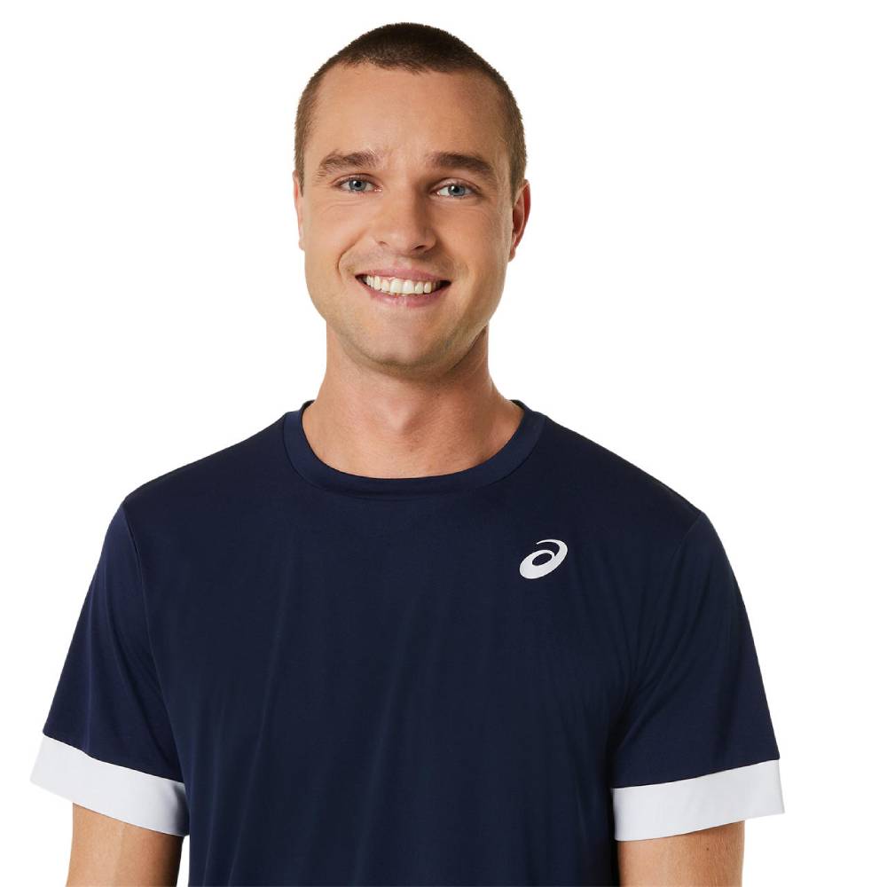 Asics Men's Court Short Sleeved Top (Navy/White) - RacquetGuys.ca