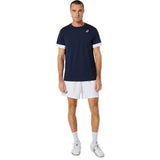Asics Men's Court Short Sleeved Top (Navy/White) - RacquetGuys.ca