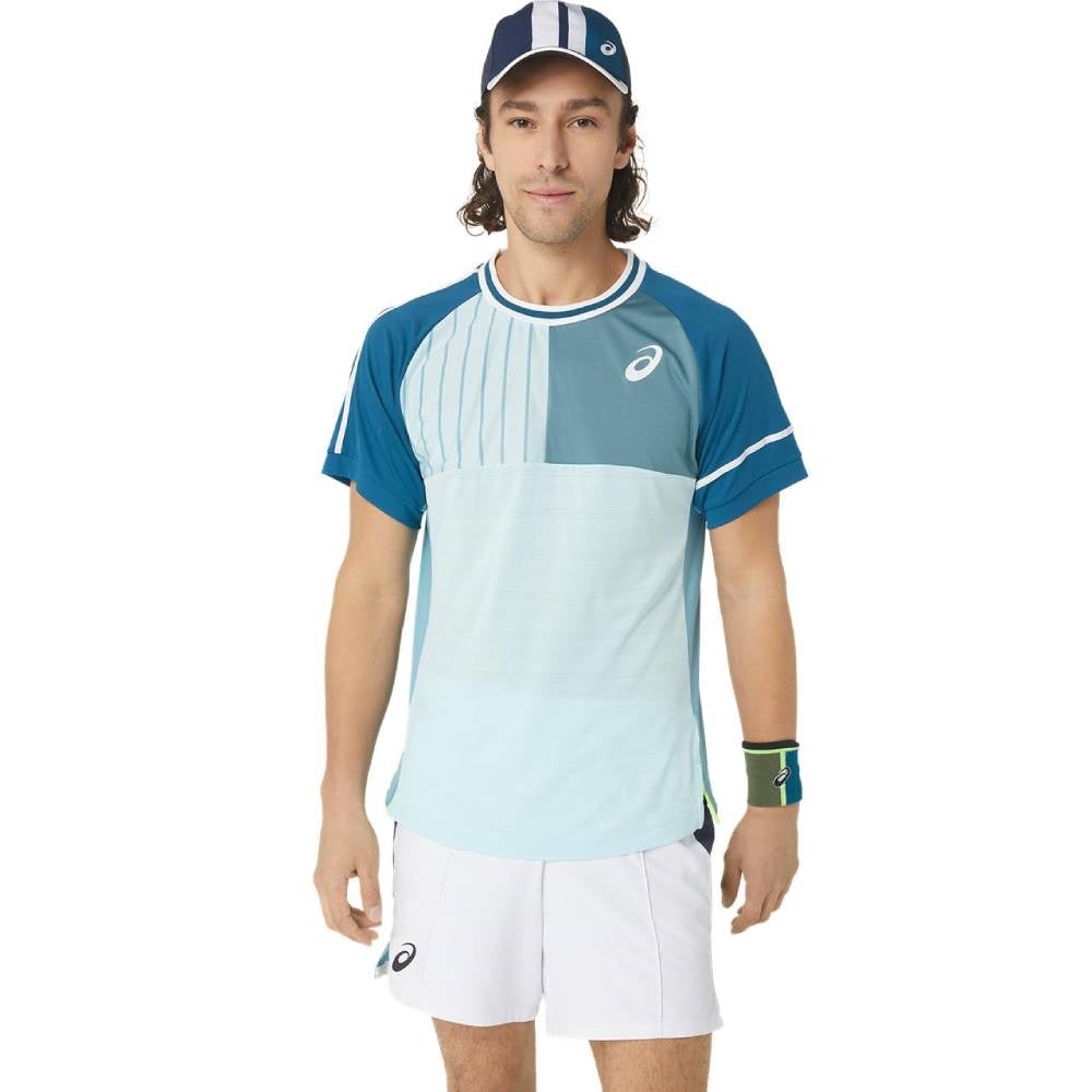 Asics Men's Match Short Sleeve Tee Top (Blue) **description - RacquetGuys.ca