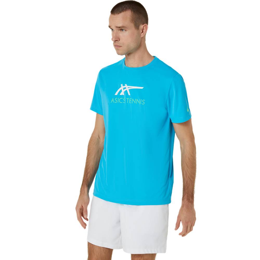Asics Men's Court Graphic Tee Top (Digital Aqua/Brilliant White) - RacquetGuys.ca
