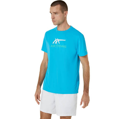 Asics Men's Court Graphic Tee Top (Digital Aqua/Brilliant White) - RacquetGuys.ca