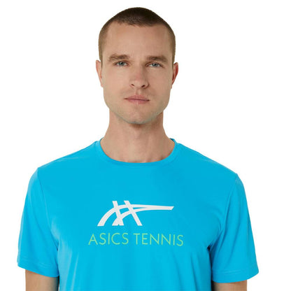 Asics Men's Court Graphic Tee Top (Digital Aqua/Brilliant White) - RacquetGuys.ca