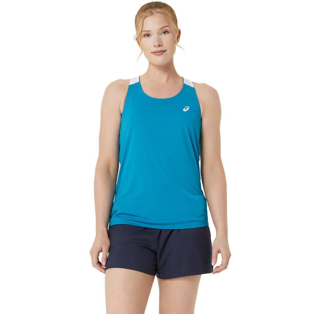 Asics Women's Court Tank Top (Teal Blue/Brilliant White) - RacquetGuys.ca