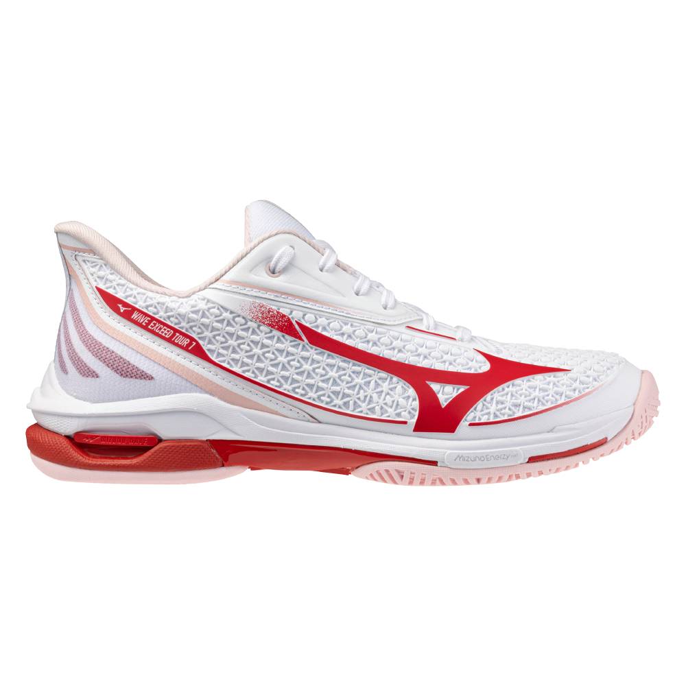 Mizuno Wave Exceed Tour 7 AC Women's Tennis Shoe (White/Fiery Red) - RacquetGuys.ca