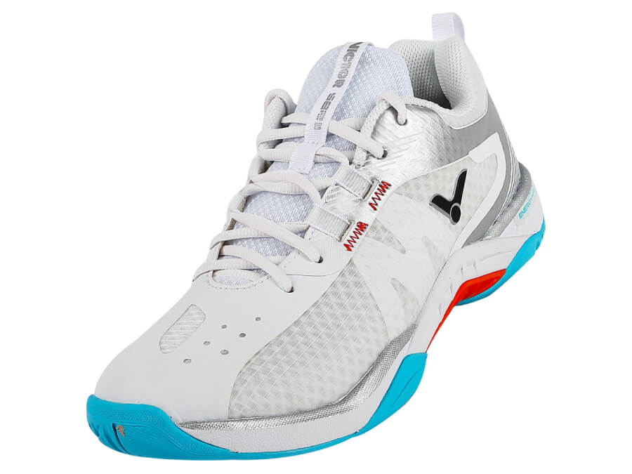 Victor S82II-AS Men's Indoor Court Shoe (Bright White/Glossy Silver/Blue Light) - RacquetGuys.ca