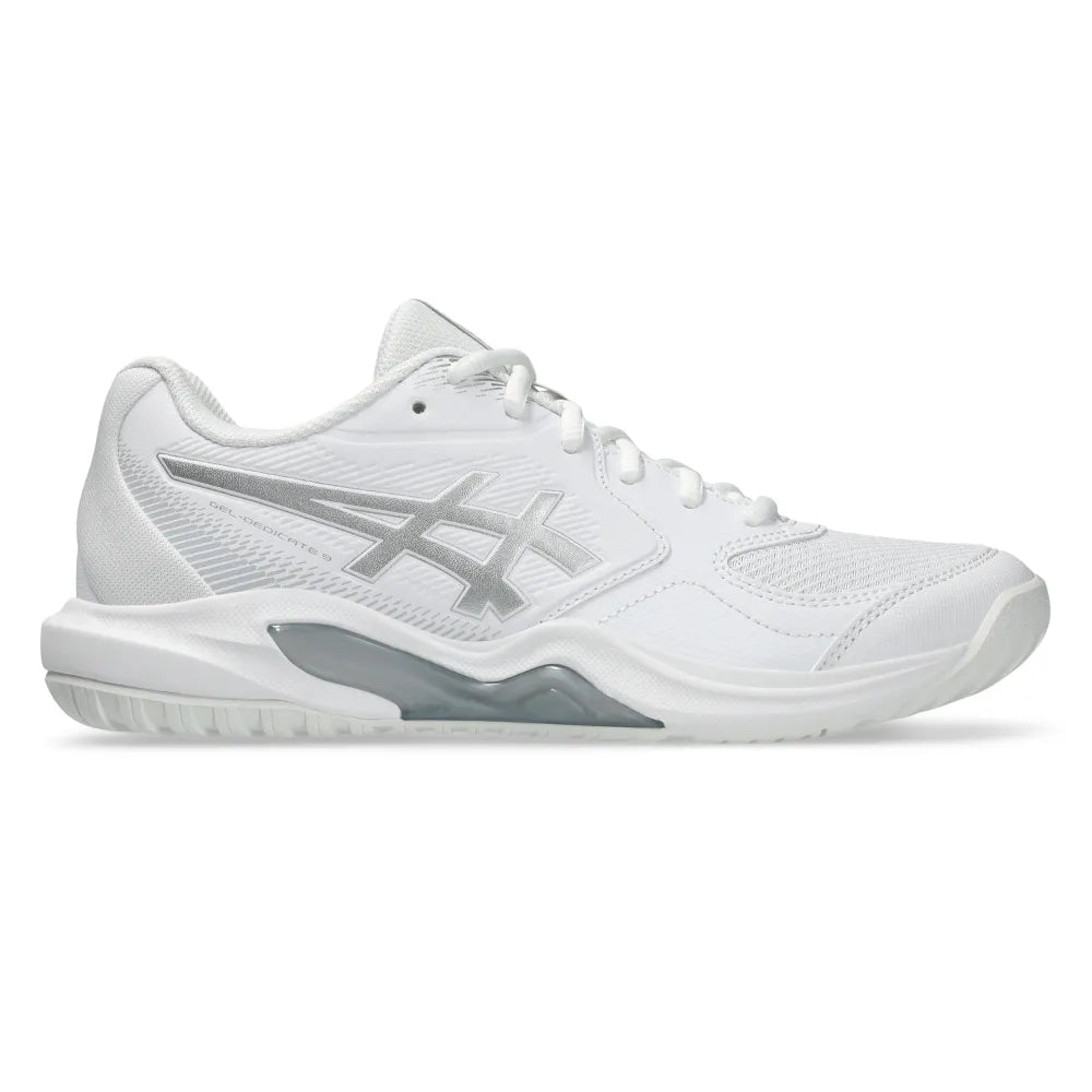Asics Gel Dedicate 9 Women's Tennis Shoe (White/Pure Silver) - RacquetGuys.ca