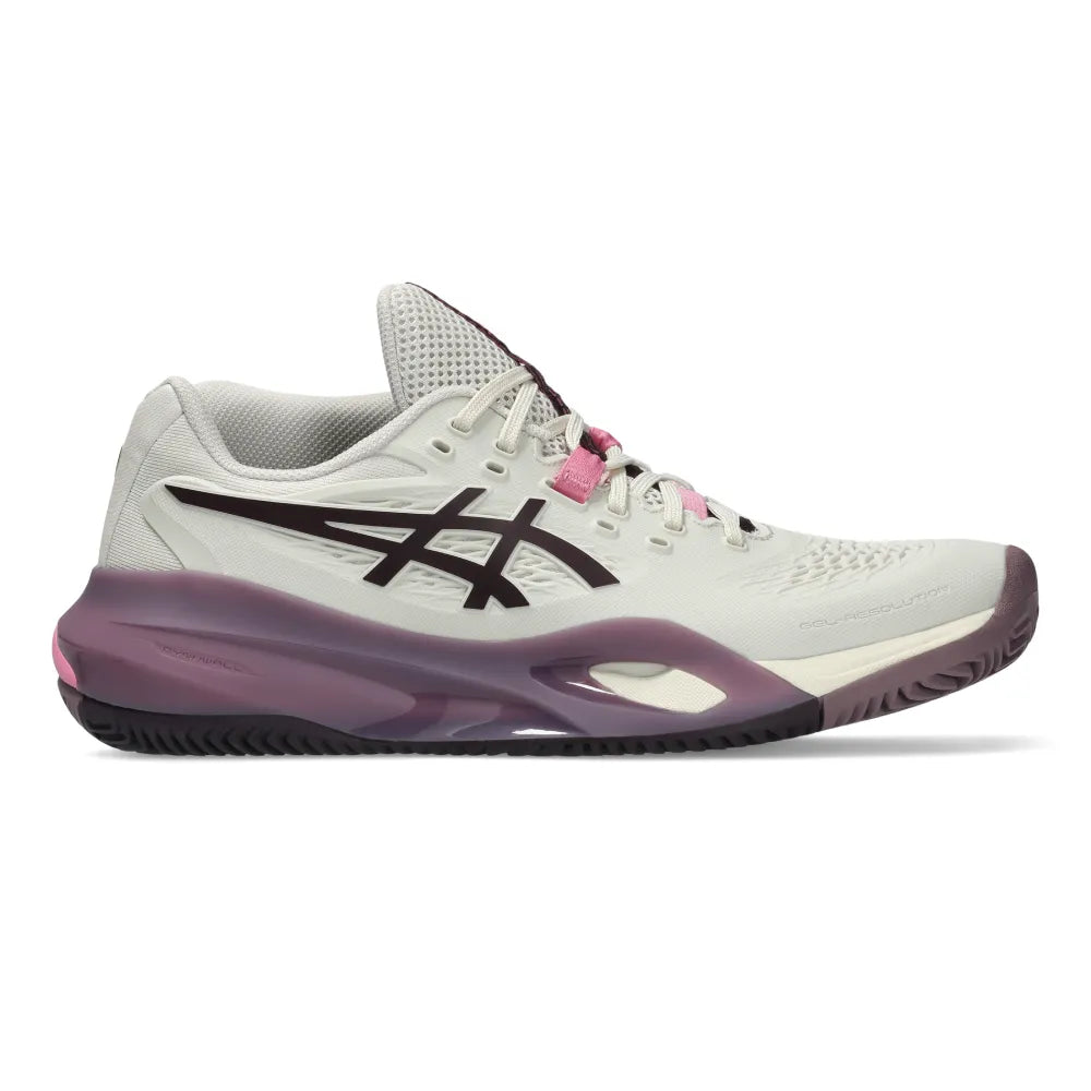 Asics Gel Resolution X Clay Women's Tennis Shoe (Soft Oat/Dark Aubergine) - RacquetGuys.ca
