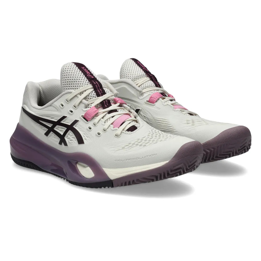 Asics Gel Resolution X Clay Women's Tennis Shoe (Soft Oat/Dark Aubergine) - RacquetGuys.ca