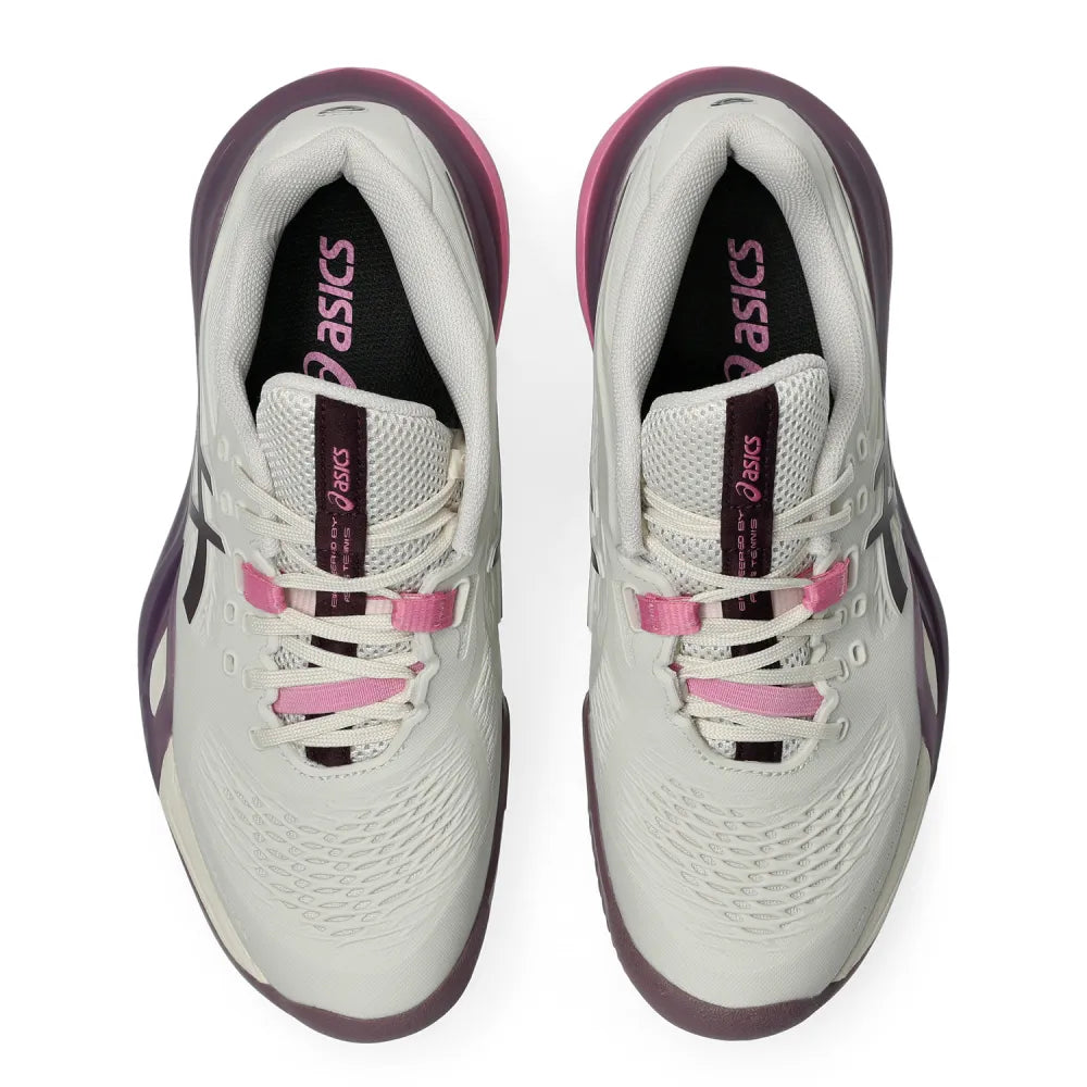 Asics Gel Resolution X Clay Women's Tennis Shoe (Soft Oat/Dark Aubergine) - RacquetGuys.ca