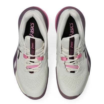 Asics Gel Resolution X Clay Women's Tennis Shoe (Soft Oat/Dark Aubergine) - RacquetGuys.ca