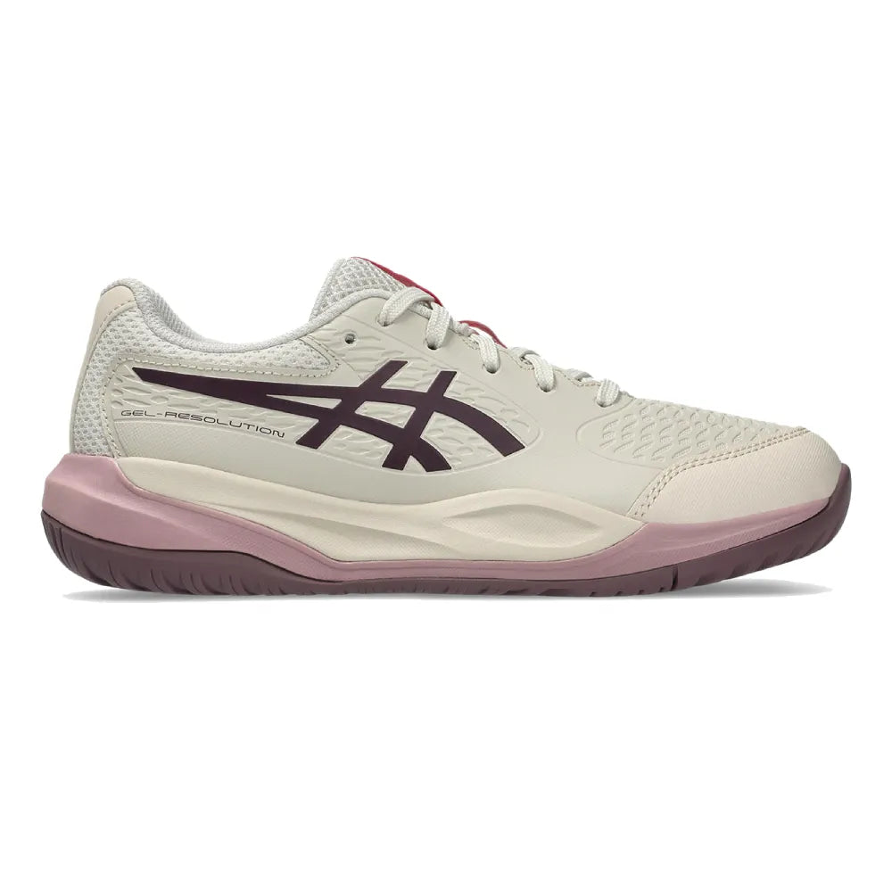 Asics Gel Resolution X GS Junior Tennis Shoe (Soft Oat/Dark Aubergine) - RacquetGuys.ca