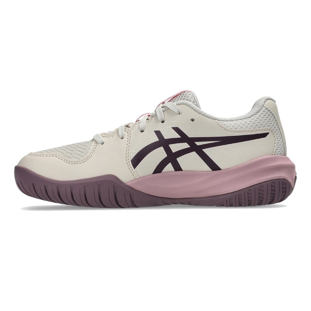 Asics Gel Resolution X GS Junior Tennis Shoe (Soft Oat/Dark Aubergine) - RacquetGuys.ca