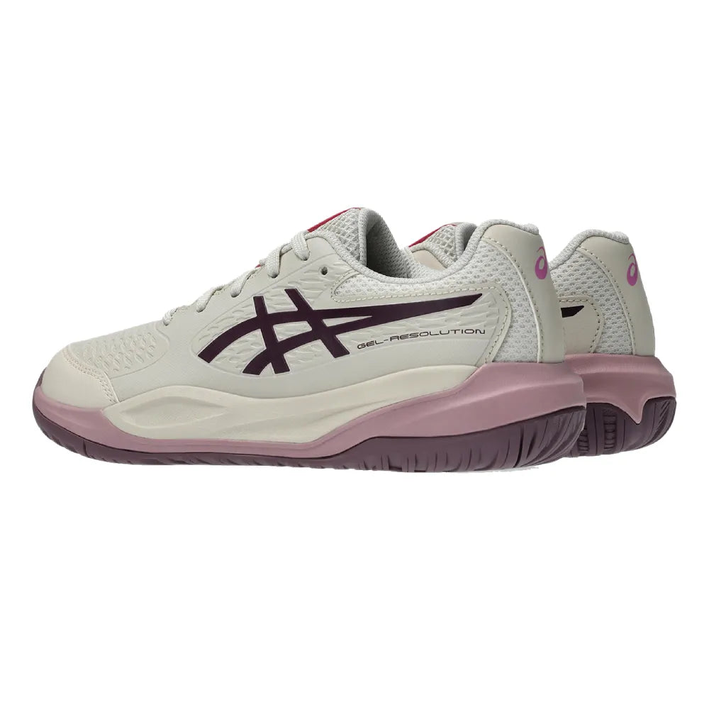 Asics Gel Resolution X GS Junior Tennis Shoe (Soft Oat/Dark Aubergine) - RacquetGuys.ca