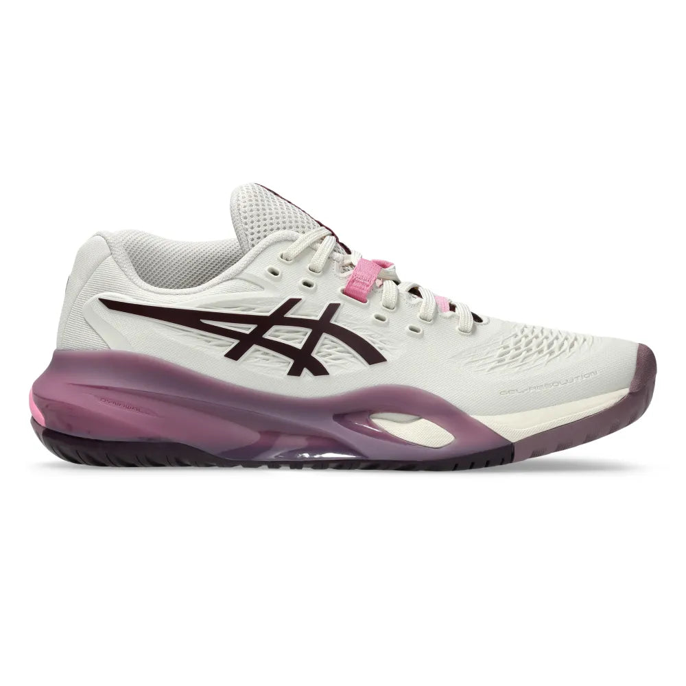 Asics Gel Resolution X Women's Tennis Shoe (Soft Oat/Dark Aubergine) - RacquetGuys.ca