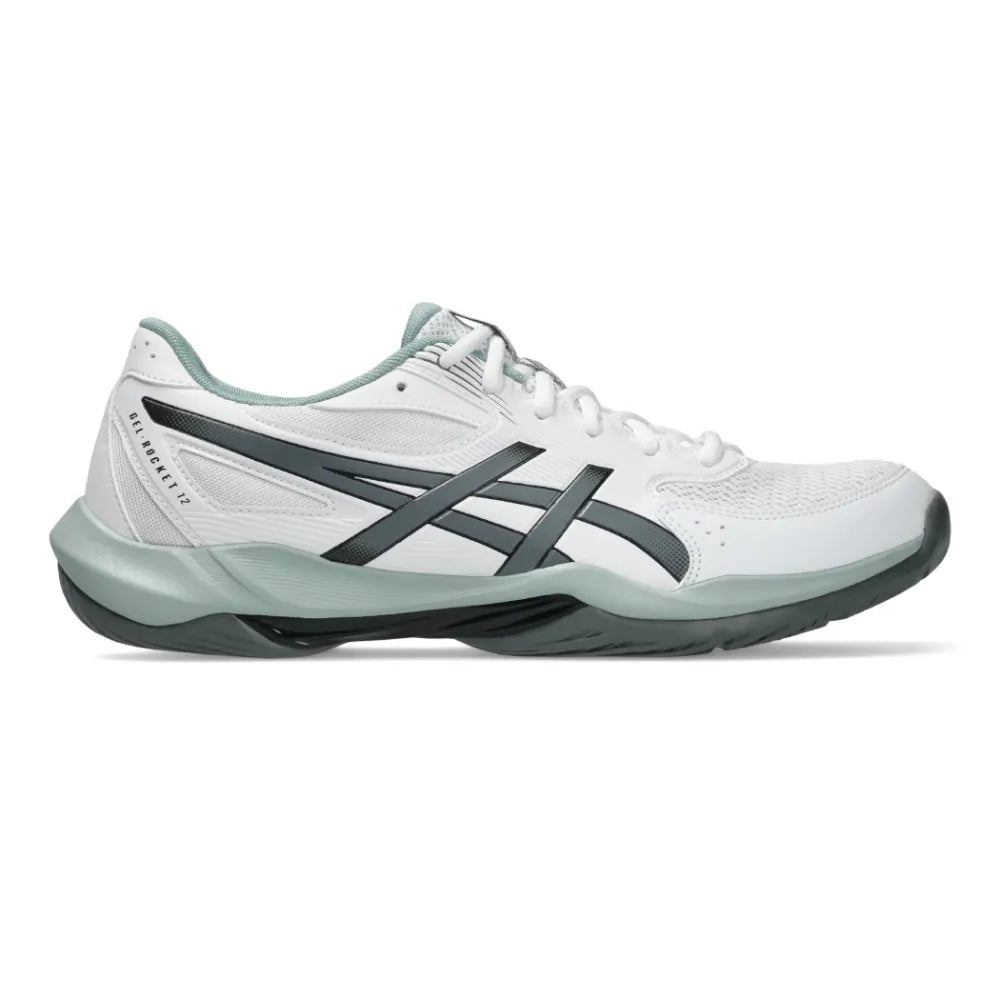 Asics Gel Rocket 12 Men's Indoor Court Shoe (White/Steel Grey) - RacquetGuys.ca